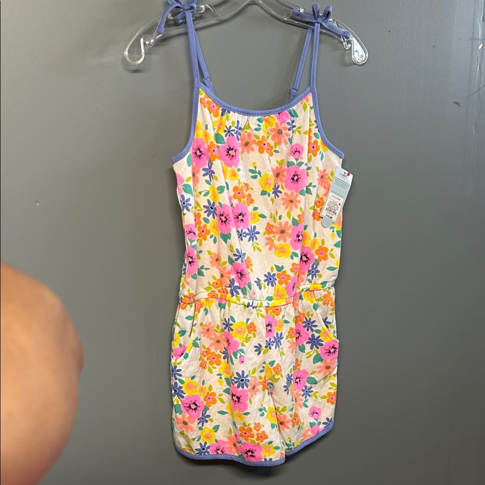 Cat & Jack Floral Print One-Piece Romper in Lavender Trim